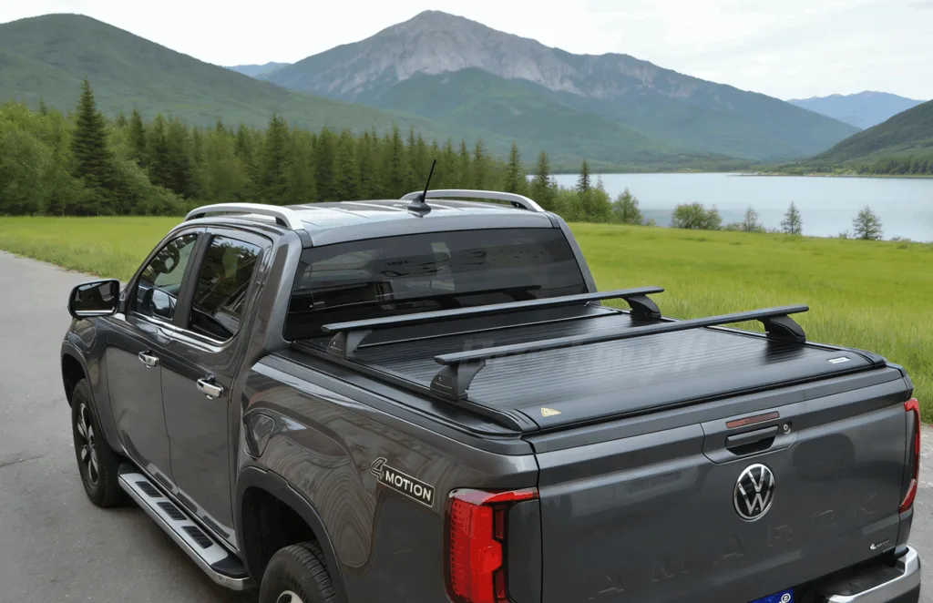 Key controlled tonneau cover with cross bar