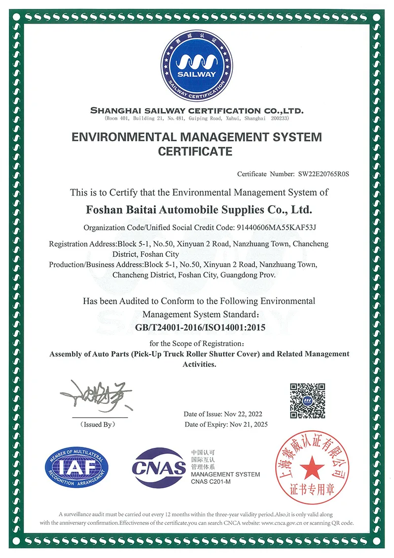 The ISO 14001 certificate of Bestwyll
